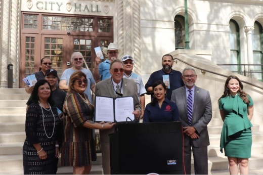 San Antonio City Council Member John Courage (behind podium), with elected and other community leaders, leads a Sept. 2 news conference at City Hall, announcing a proposal for providing “safe haven” devices in designated locations citywide for parents who feel the need to safely surrender newborns. (Courtesy city of San Antonio)