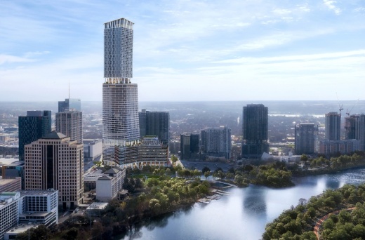The Waterline will feature 352 luxury apartment homes, a 251-room hotel, 24,000 square feet of commercial and restaurant space, and 700,000 square feet of office space. (Rendering courtesy WAX).