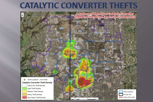Heat map of catalytic converter theft locations and density