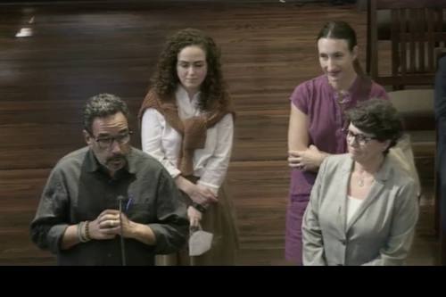 Jon Hinojosa, president and innovation director of SAY Sí, addresses Bexar County Commissioners Court on Sept. 6 about the county’s plan to set aside federal COVID-19 relief funds meant to aid local artists and arts and cultural groups affected by the pandemic. (Courtesy Bexar County)