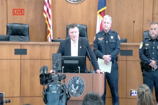Tyson Hodges of the Drug Enforcement Agency discusses the plan to combat the fentanyl crisis. (Screenshot courtesy city of Kyle)