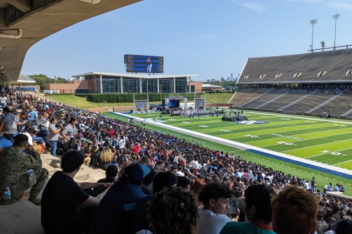 Thousands gathered Sept. 12 at Rice Stadium to celebrate the 60th anniversary of President John F. Kennedy's famous speech announcing America's resolve to land a person on the moon. (Jake Magee/Community Impact Newspaper)