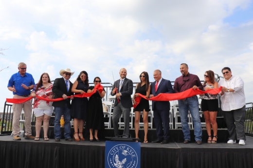 Kyle City Council and Hays County commissioners celebrated the completion of Heroes Memorial Park on Sept. 11 with a ribbon cutting. (Zara Flores/Community Impact Newspaper)