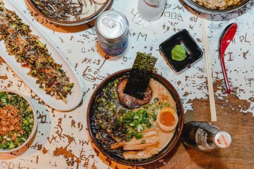 Extra flavoring or spice can be added to a bowl of ramen by what Ramen Tatsu-Ya calls "bombs" on their menu. The Fire in a Bowl bomb is a mix of Thai chili and habanero paste. (Courtesy Jane Yun)