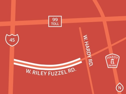 Harris County Precinct 3 is studying a project that would expand West Riley Fuzzel Road from a two-lane roadway to a four-lane concrete boulevard between I-45 to 200 feet west of West Hardy Road. (Ronald Winters/Community Impact Newspaper) 
