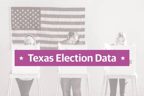 People voting in an election. Text says "Texas Election Data"