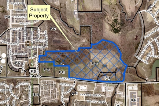 Aerial site map of the land where The Chase at Wilson Creek development will be built.