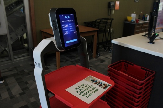 Close up of library robot with screen