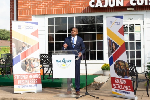 Jerome Love, founder and president of Texas Black Expo, seen here in front of Sugar's Cajun Cuisine in Missouri City, spoke to the economic impact of the We All Eat food insecurity program funded by Fort Bend County at a Sept. 13 Commissioners Court meeting. (Courtesy We All Eat)