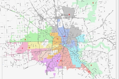 Proposed revised district boundaries for Houston City Council as of Sept. 28 are shown. (Courtesy city of Houston)
