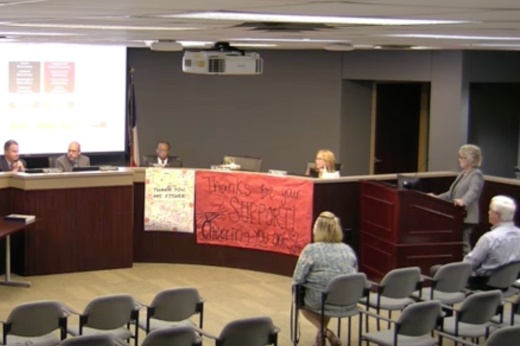 The Coppell ISD board of trustees listens to a bond steering committee update presentation during its Oct. 17 board meeting. (Courtesy Coppell ISD)