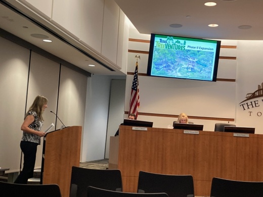 Pamela Woods, assistant director for parks and recreation in The Woodlands Township, presented information about the Texas TreeVentures expansion on Oct. 26. (Vanessa Holt/Community Impact)
