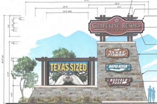 Signs will be located at the Grapevine Mills Boulevard entrance, along SH 121 and at the Kubota Drive entrance. (Illustration courtesy city of Grapevine)