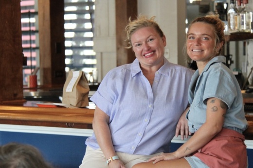 Owner Heidi Garbo (left) gives credit to her sisters Hannah (right) and Samantha for helping her run Garbo’s seafood restaurant.  (Sumaiya Malik/Community Impact)