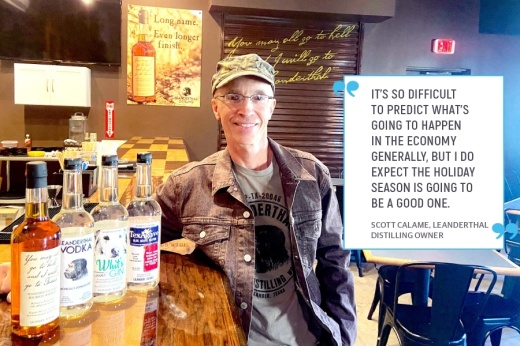 Although Leanderthal Distilling still faces supply chain issues, founder and CEO Scott Calame is hopeful the holiday shopping season benefits local businesses like his. (Christopher Green/Community Impact)