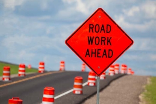 Road work ahead sign