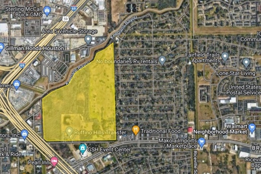 The city of Houston is moving ahead with a long-discussed plan of turning land belonging half to the city of Bellaire and half to the city of West University Place into a flood detention zone. (Screenshot courtesy Google Maps)