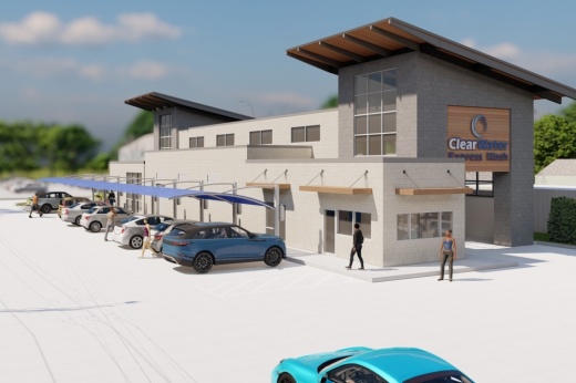The car wash is expected to open in late February 2023. (Renderings courtesy ClearWater Express Wash)