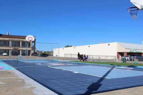 Photo of a basketball court at a pop-up park