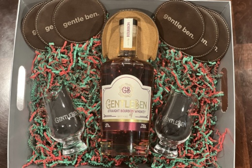 The bourbon gift box includes a 94 proof craft bourbon, two glasses and six branded coasters. (Courtesy Gentle Ben's)