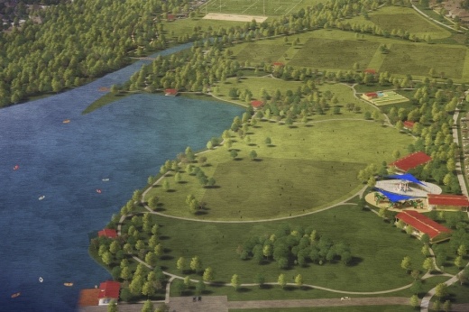 Phase One will include picnic pavilions, a multipurpose pavilion, playgrounds, a great lawn area, a canoe and kayak launch, fishing pier, multipurpose fields, restrooms, parking and about three miles of trails. (Rendering courtesy city of Cedar Park)