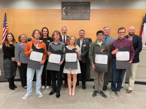 Fourteen students from Comal ISD were named National Merit Commended Scholars this year. They were recognized for their honor during the Comal ISD board of trustees meeting Nov. 17. (Sierra Martin/Community Impact)