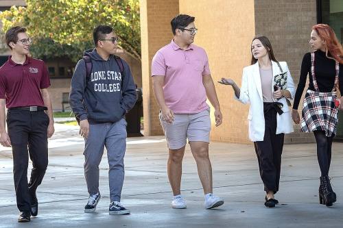 Students at Lone Star College walk side by side.