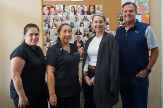 From left: Nicolette Murray, HomeWell Care Services care manager; Hiring Manager April Dominguez; and owners Meredith and Jeff Clark provide companion care, basic care and specialty care to their clients. (Sierra Martin/Community Impact)