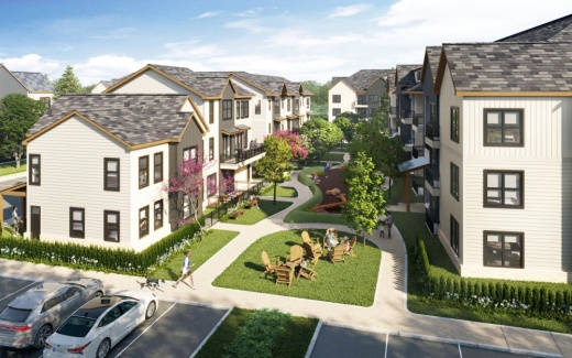 Located at 6519 Kings River Commercial Drive, Atascocita, the community will feature 240 apartments and 49 townhomes. (Rendering courtesy High Street Residential)
