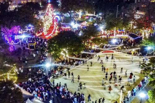 Nov. 25 will be a special day at Travis Park in downtown San Antonio as thousands gather to see the city’s official annual Christmas tree lighting ceremony. Many people will get free access to the ice skating rink that will stay up in the park through the holiday season, as will the holiday lights. (Courtesy city of San Antonio)