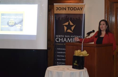 Cristina Aldrete, seen here in a January 2020 North San Antonio Chamber of Commerce event, announced her resignation as chamber president/chief executive officer effective Nov. 23. (Courtesy North San Antonio Chamber of Commerce)