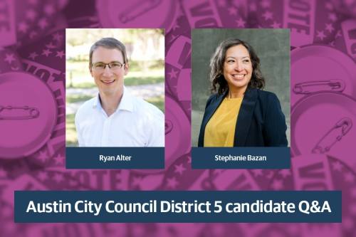 General election finalists Ryan Alter and Stephanie Bazan are in the District 5 runoff election. (Community Impact staff)