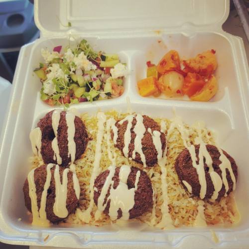 Falafel and rice at Giza Egyptian Eatery. (Courtesy Giza Egyptian Eatery)