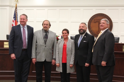 The new Tomball ISD board of trustees members pose with Lincoln Goodwin.