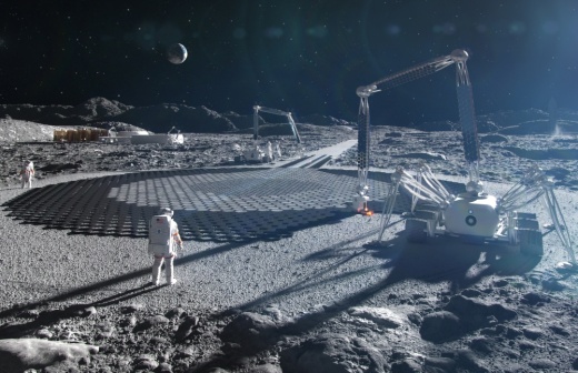 A rendering depicts a future Icon construction site on the moon. (Rendering courtesy Icon)