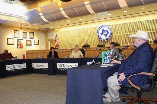 McKinney ISD board members discuss the search process for a new superintendent Dec. 6. (Miranda Jaimes/Community Impact)