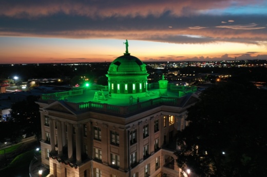 The dome of the Williamson County Courthouse was lit green from Nov. 7-13 as part of Operation Green Light for Veterans. (Courtesy Williamson County)