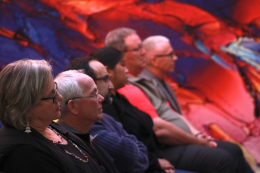 Residents and city staff listen during a Dec. 15 town hall regarding the future of the Imperial Sugar Char House in Sugar Land. (Jack Dowling/Community Impact)