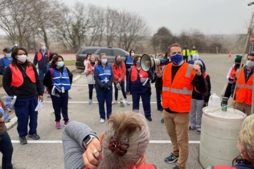 Travis County Judge Andy Brown helped direct a drive-thru vaccination event Feb. 6, 2021. (Courtesy Travis County)