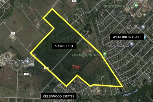 Hines is under contract to develop the property located between the Wilderness Trails and Creekwood Estates subdivisions. (Courtesy city of Friendswood)