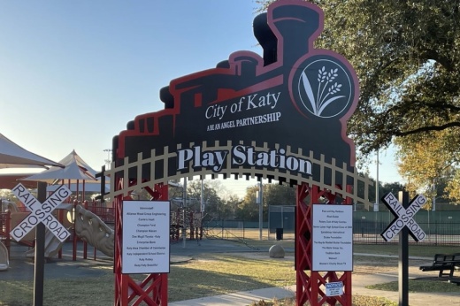 A new monument over Katy City Park's playground was unveiled at the 125th MKT anniversary event Jan. 14. (Courtesy city of Katy)