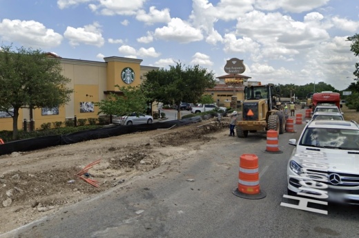 Construction crews are seen here developing a northbound dedicated right turn lane on Huebner Road near Loop 1604 in summer 2022. The now-finished project was funded through the participatory budget process of John Courage, San Antonio District 9 City Council member. (Courtesy Google Streets)