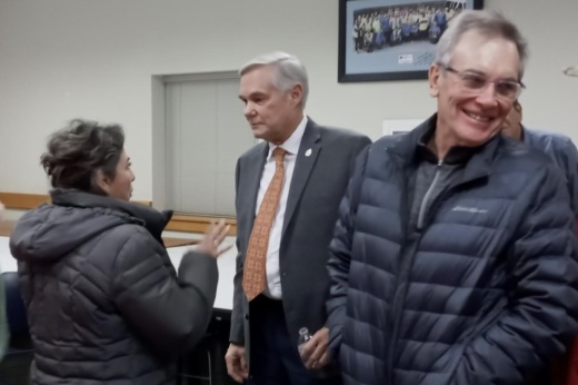 Clayton Perry, San Antonio District 10 City Council member, greets attendees of the Jan. 23 Northeast Neighborhood Alliance meeting at the Northeast Service Center. It was Perry's first appearance with NNA members since his alleged involvement in a Nov. 6 vehicular hit-and-run that later sparked an ongoing driving while intoxicated investigation. (Edmond Ortiz/Community Impact)