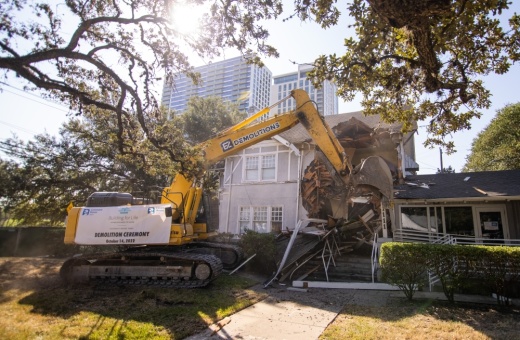 A construction vehicle on the land of the new Covenant House Campus