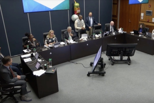 Screenshot of Pflugerville City Council members behind the dais at a Jan. 24 meeting