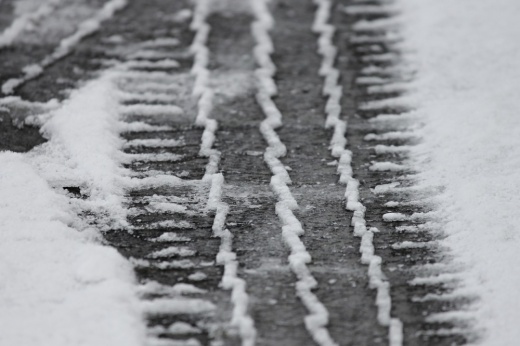 a tire track in the snow
