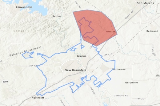 Riverchase Pressure Zone, highlighted in red above are no longer under a boil-water notice. (Courtesy New Braunfels Utilities)