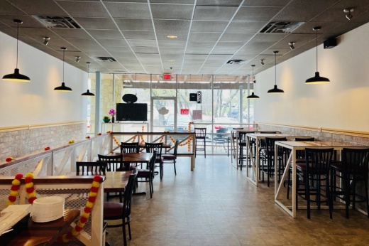 Tables and chairs in a row