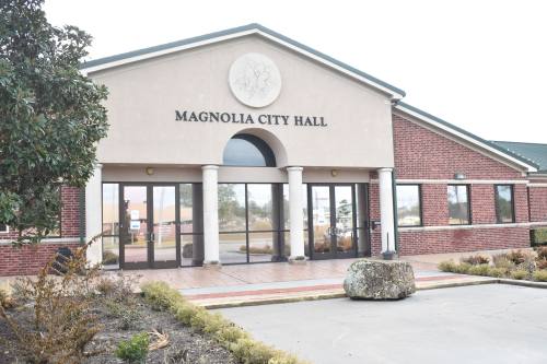 Around 60 people attended the city's first public meeting on its master thoroughfare plan, which was held at Magnolia City Hall. (Lizzy Spangler/Community Impact)