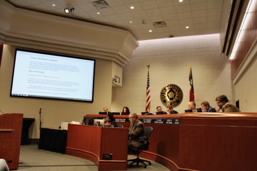 A McKinney City Council meeting with the council sitting at the dias.